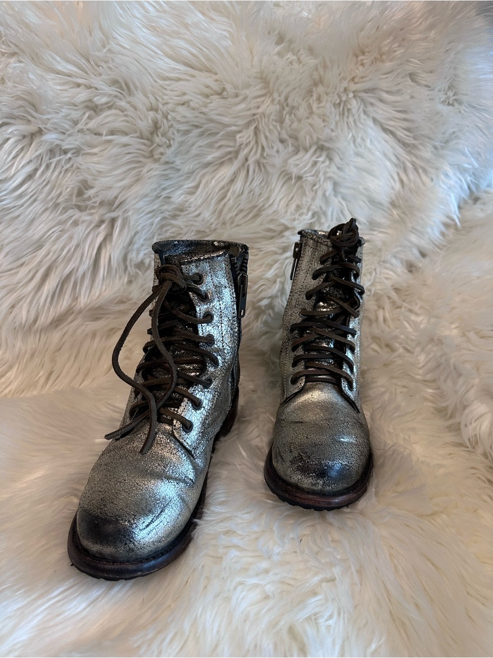 Freebird by Steven Metallic Silver Lace-Up Combat Boots